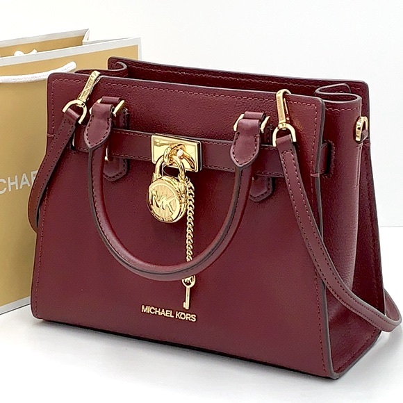 Michael Kors Hamilton Small Satchel Shoulder Crossbody Bag Dark Cherry color - Picture 2 of 16